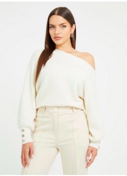 Pull asymtrique Guess blanc cass
