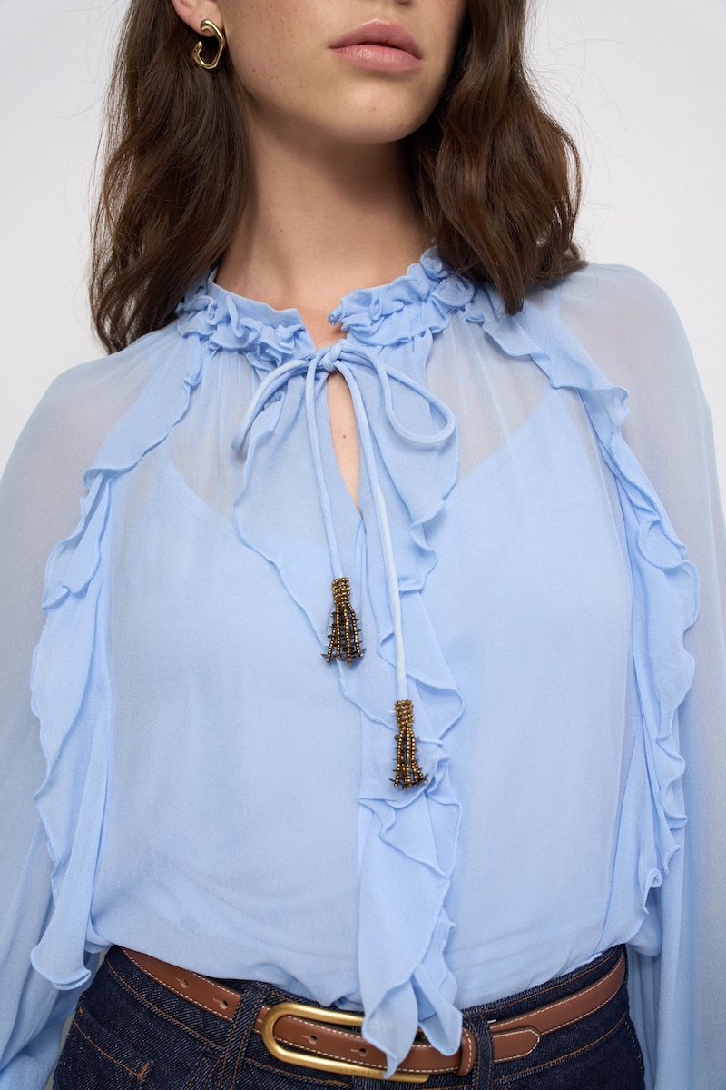 Blouse à volants Salsa Jeans en bleu ciel
