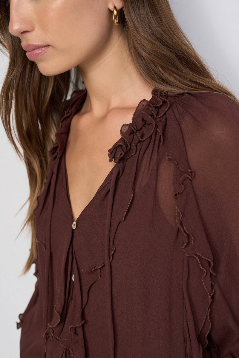 Blouse à volants chocolat Salsa Jeans
