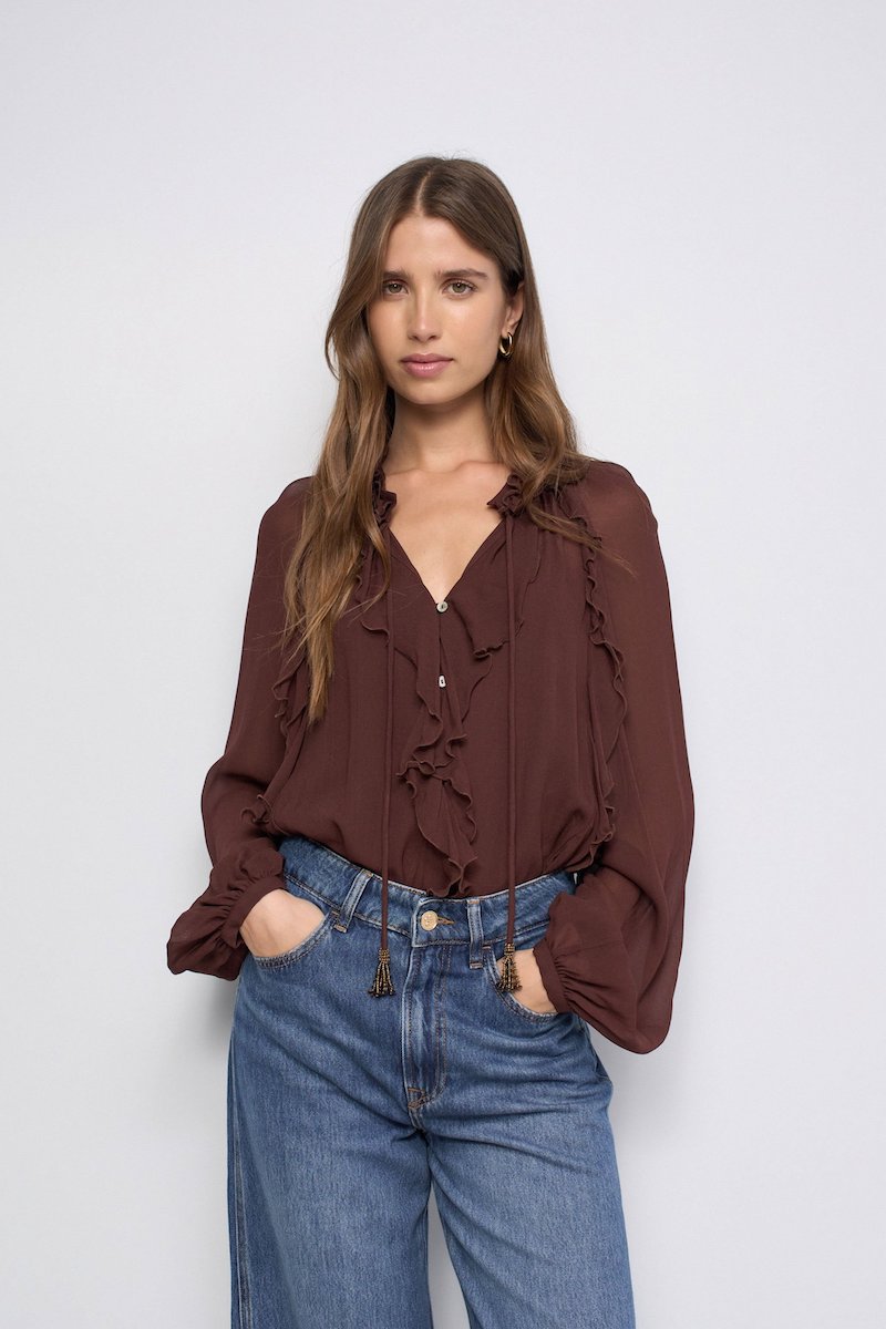 Blouse à volants chocolat Salsa Jeans