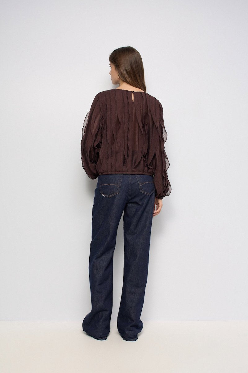 Blouse manches longues à volants marron Salssa Jeans