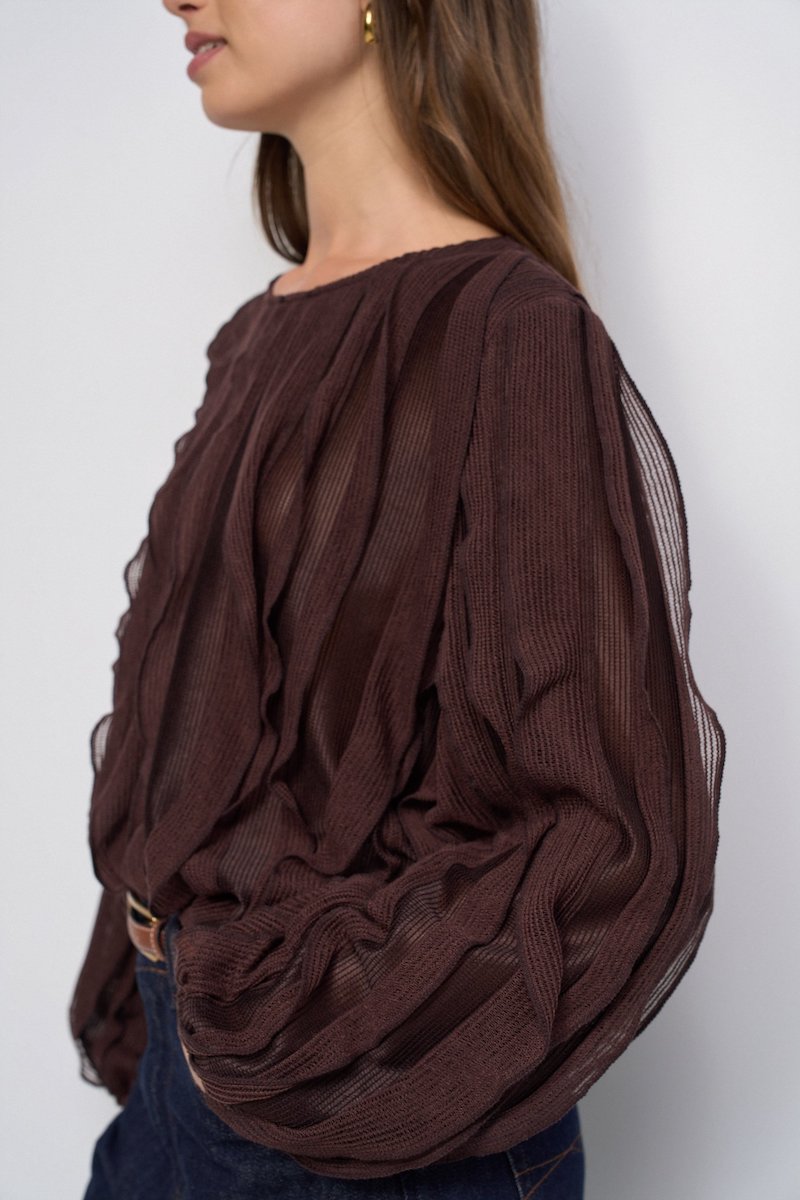 Blouse manches longues à volants marron Salssa Jeans