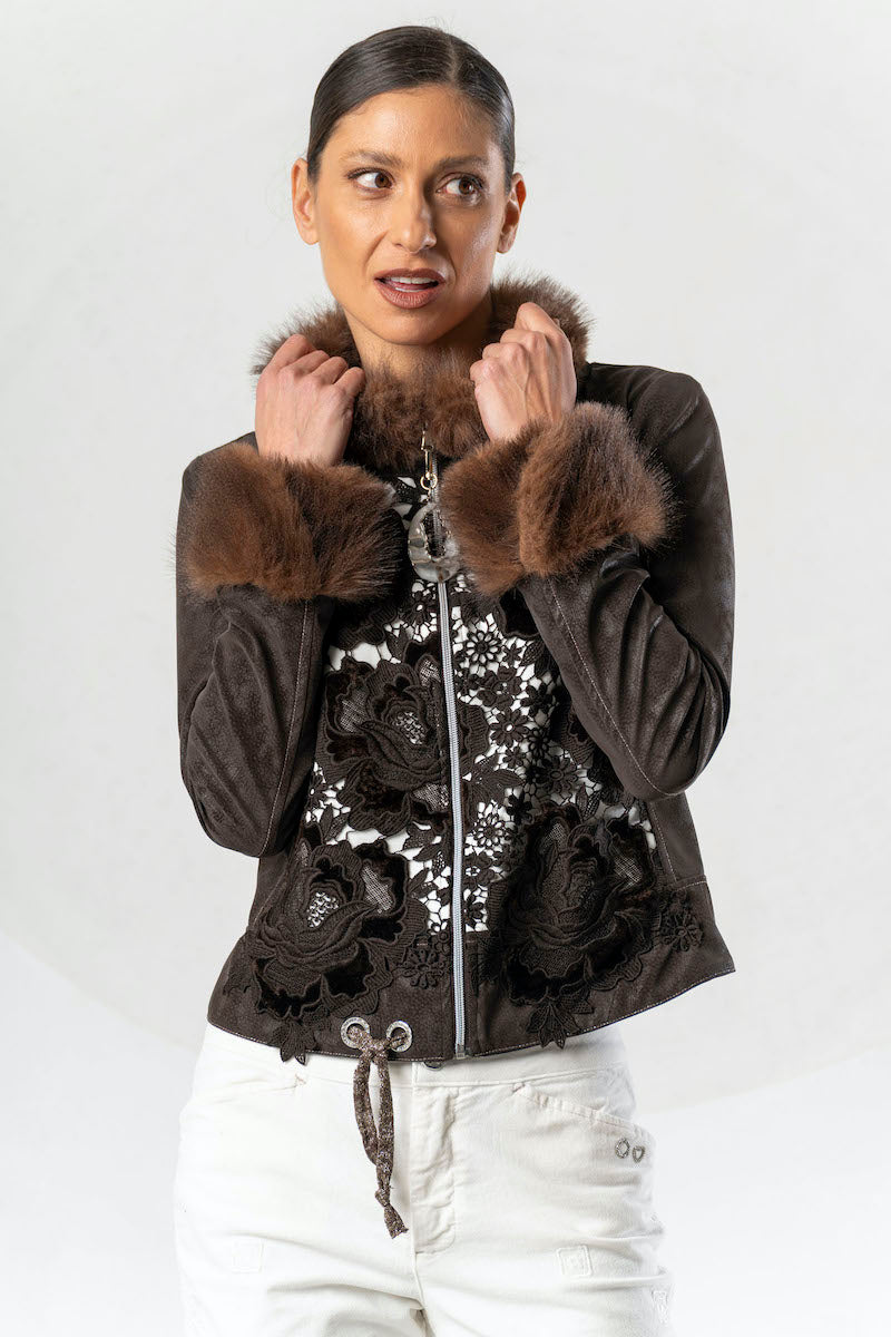 Blouson marron effet peau Elisa Cavaletti