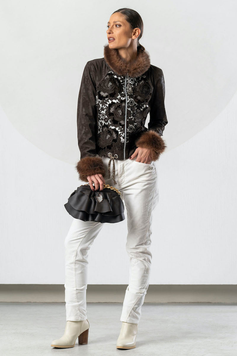 Blouson marron effet peau Elisa Cavaletti