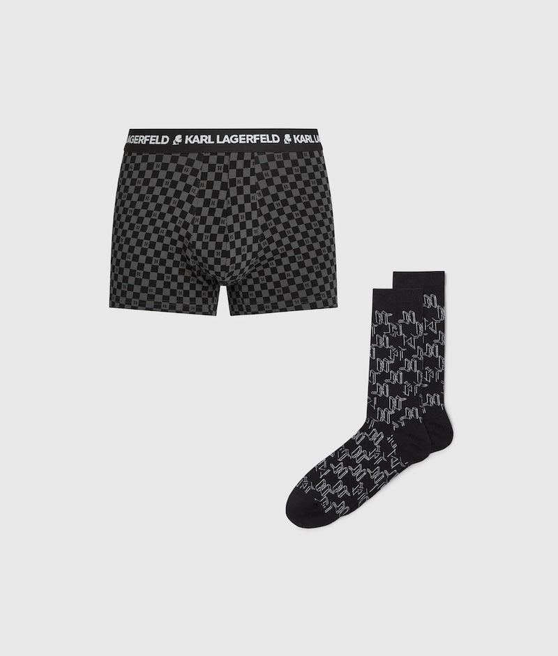 Coffret cadeau homme Karl Lagerfeld caleçon Monogram et chaussettes assorties