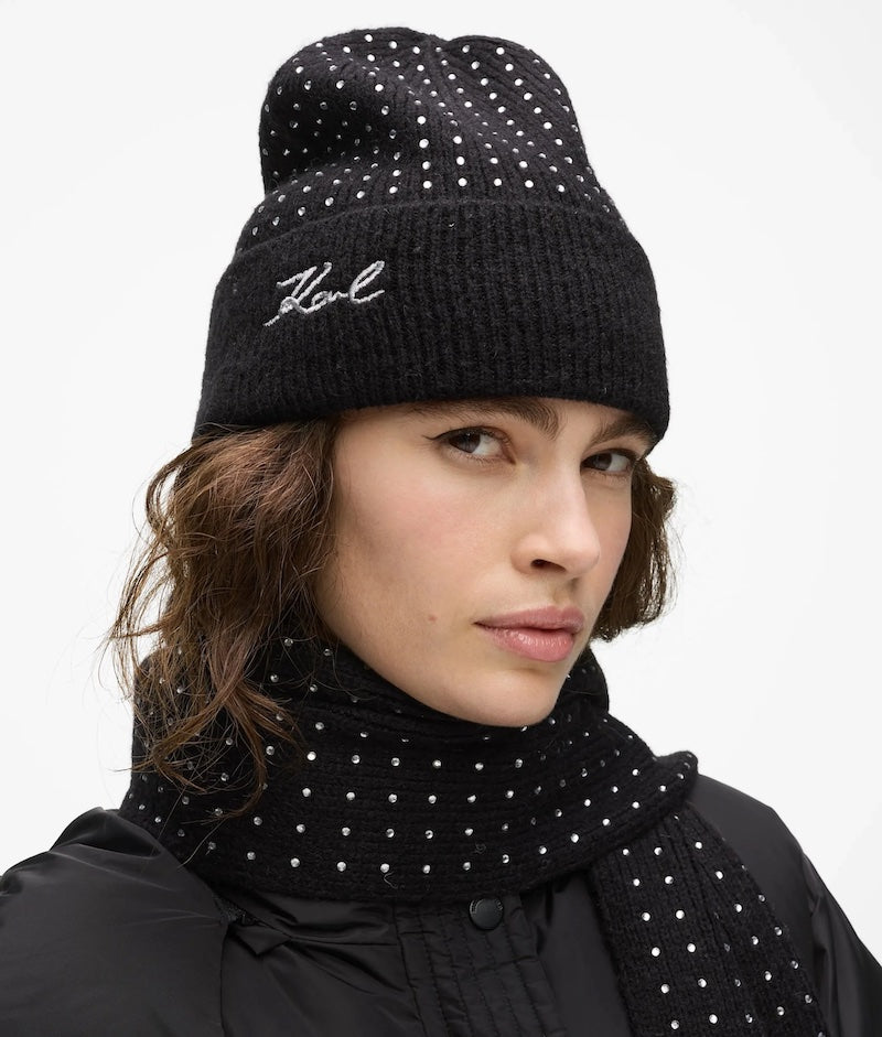 Bonnet femme Karl Lagerfeld en maille à strass B4W33009 999