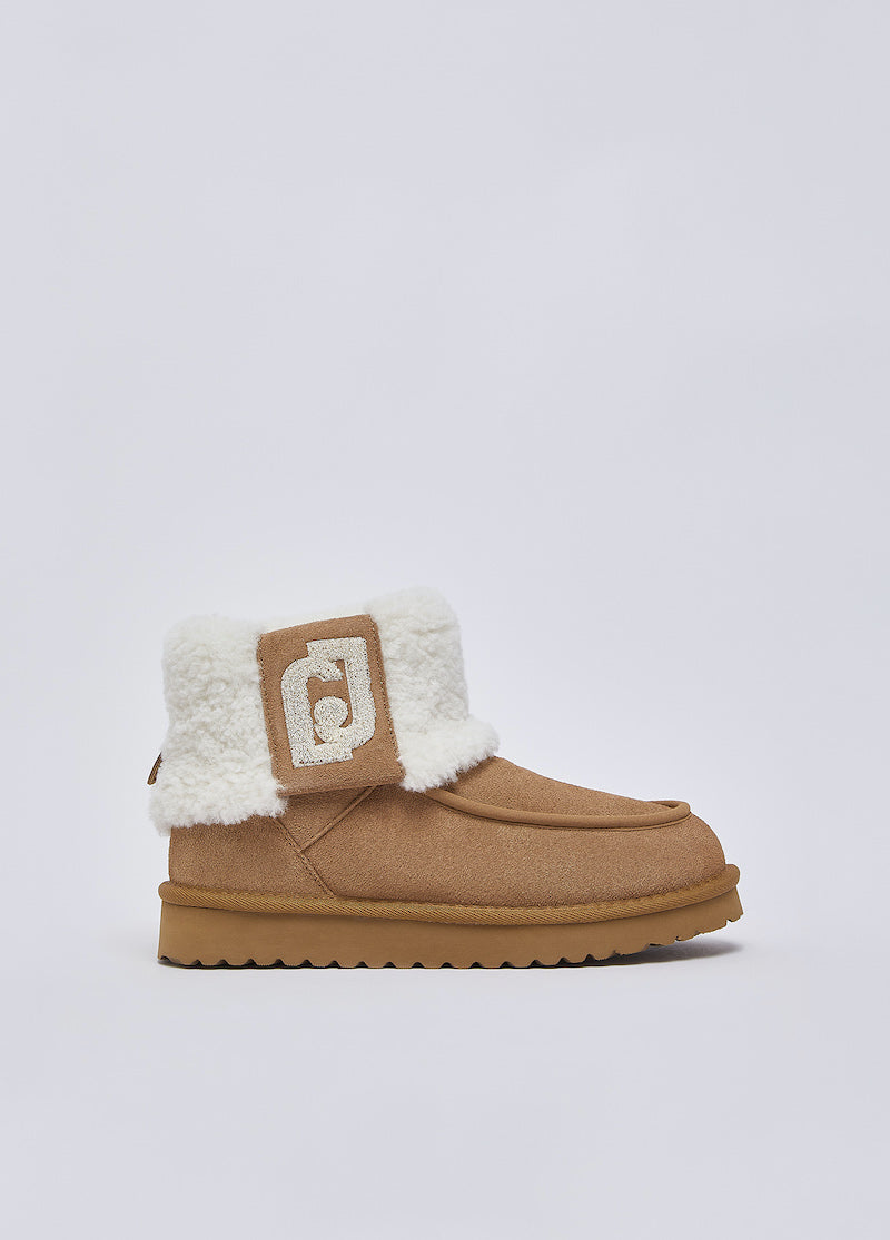 Bottines Liu Jo en daim beige avec revers teddy