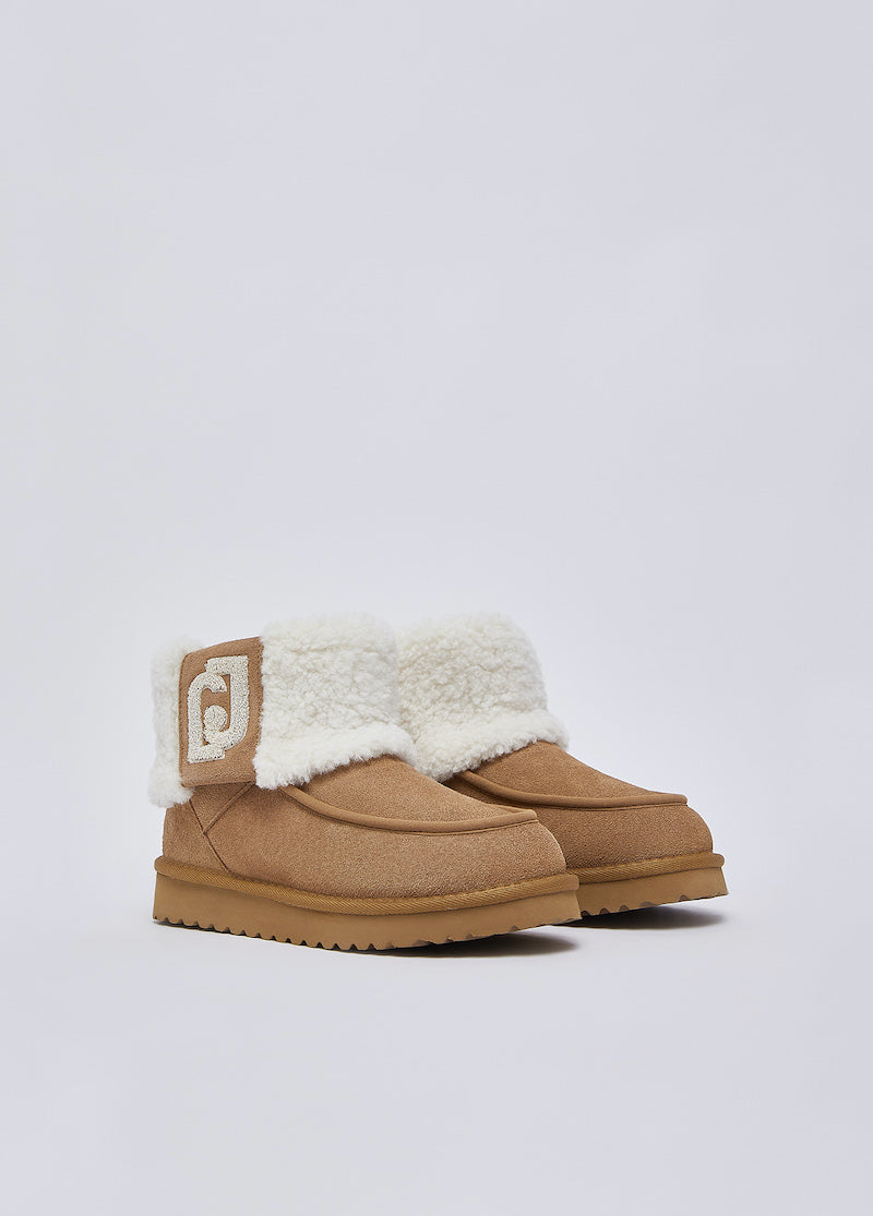 Bottines Liu Jo en daim beige avec revers teddy