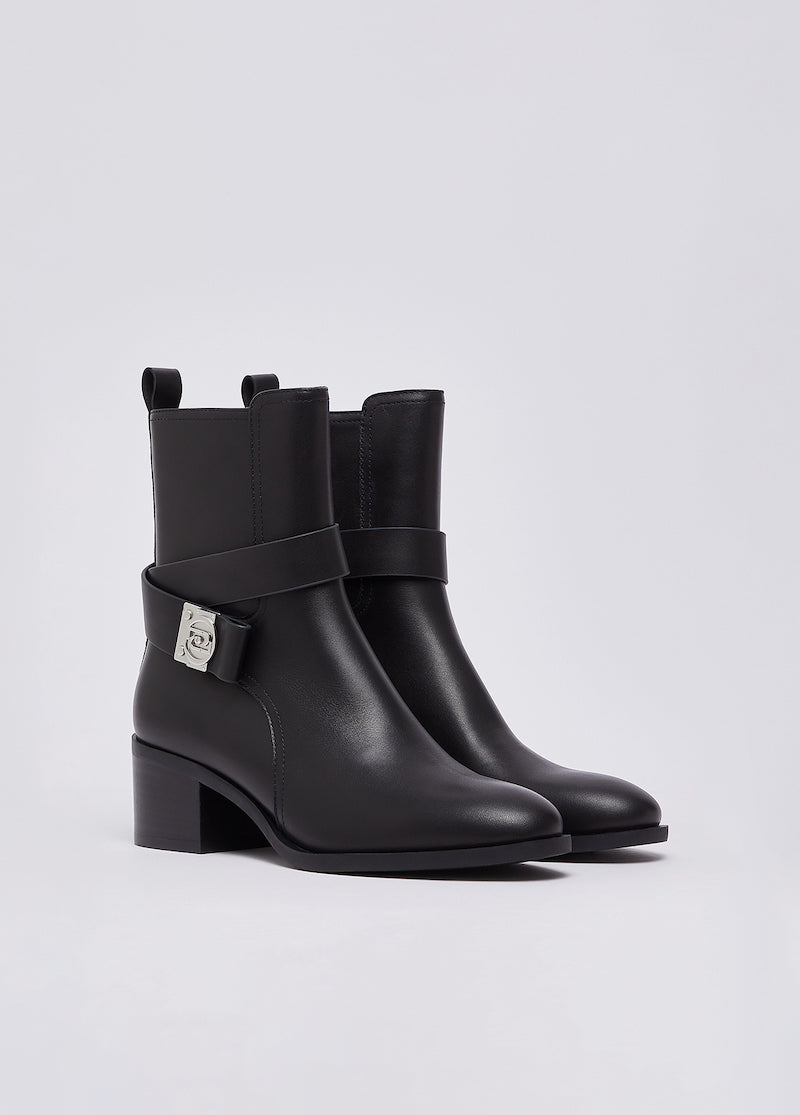 Bottines Liu Jo Janice 03 en cuir noir à talon large