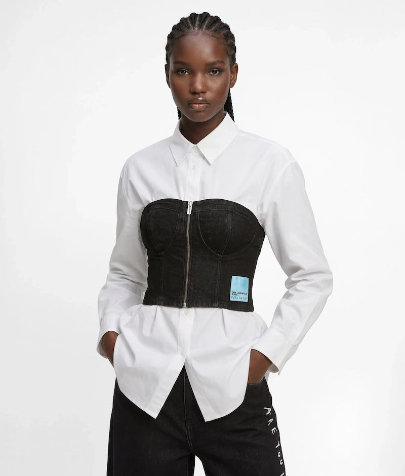 Bustier femme en jean noir délavé Karl Lagerfeld