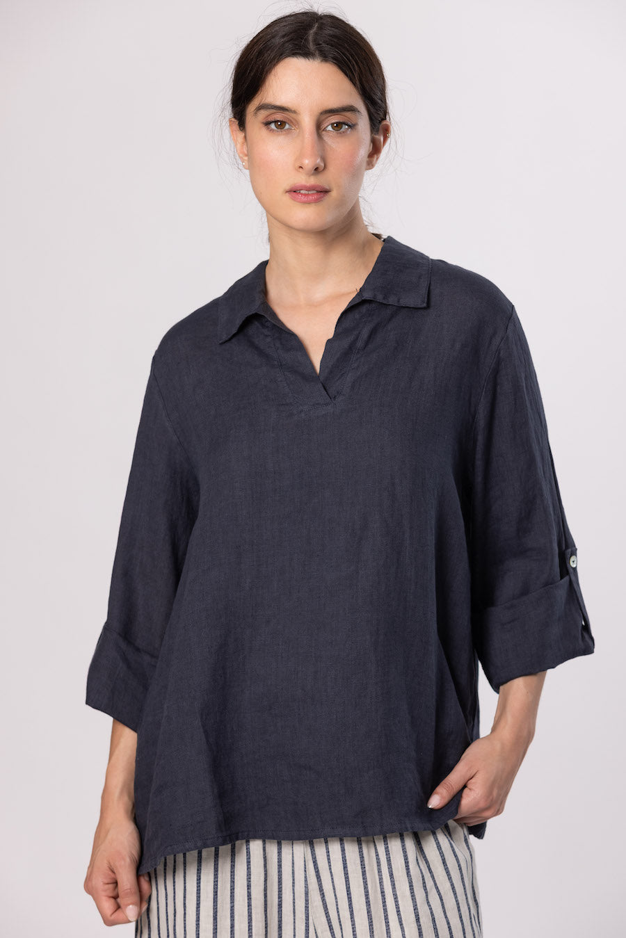 Vareuse ou chemise en lin OMER marine foncé