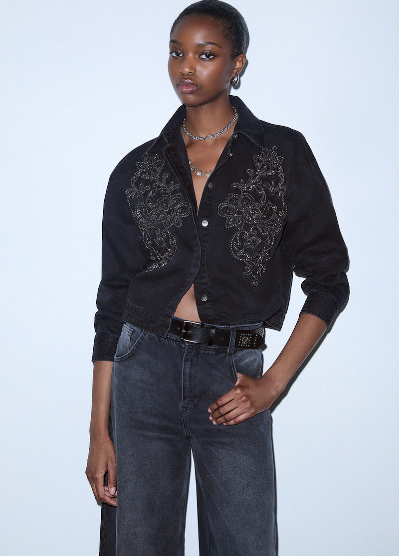 Chemise boxy en denim brodé Liu Jo