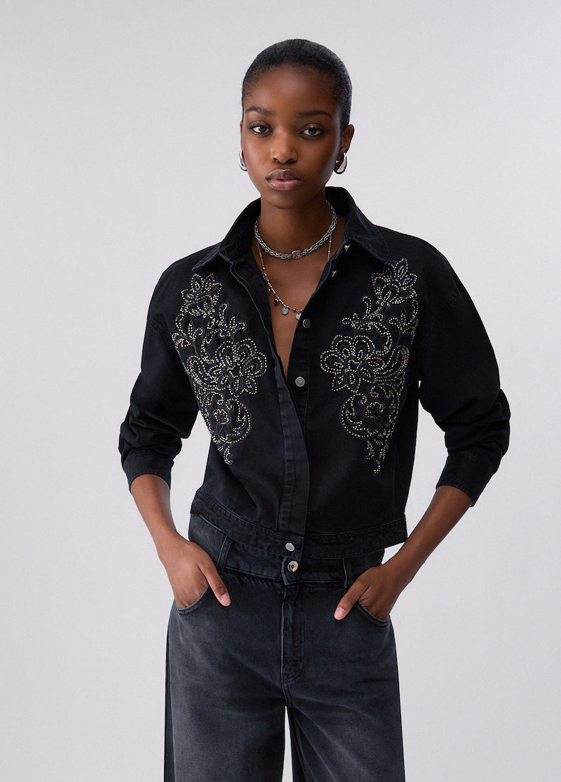 Chemise boxy en denim brodé Liu Jo