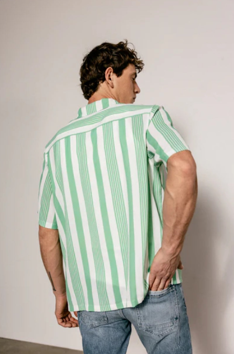 Chemise homme manches courte rayé verte Freeman