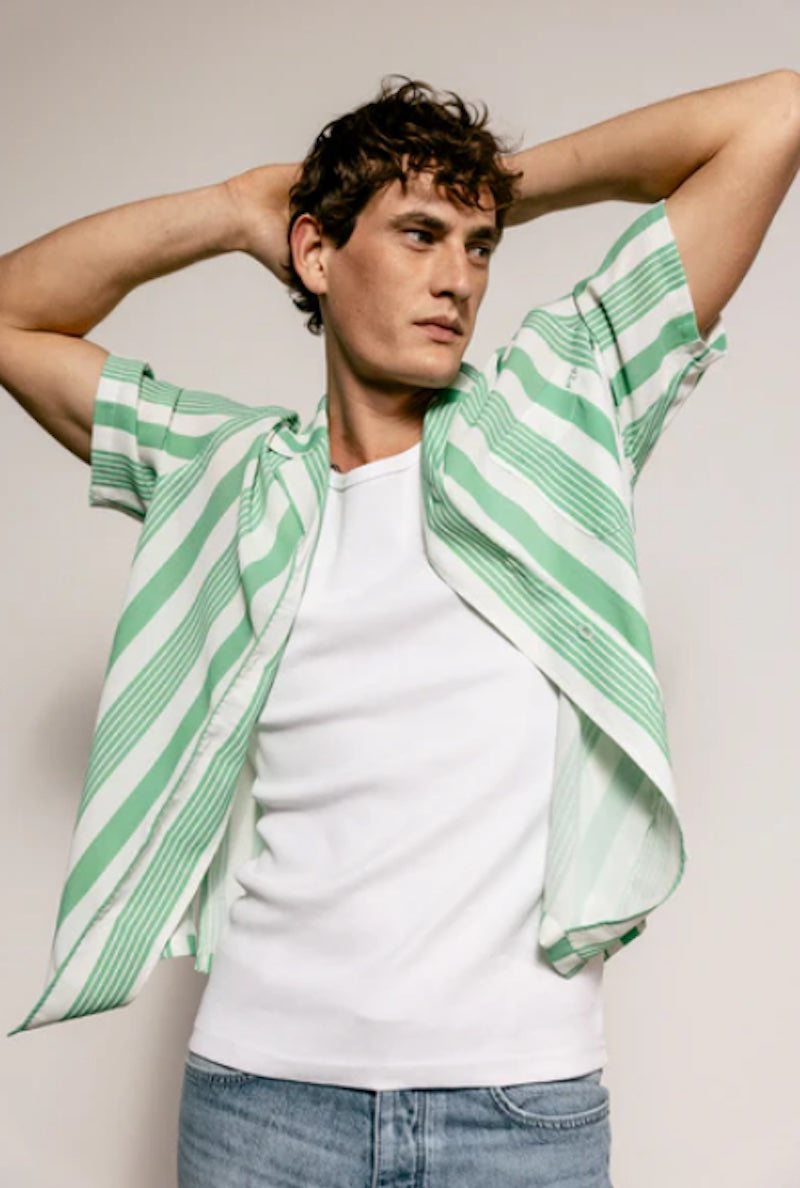 Chemise homme manches courte rayé verte Freeman