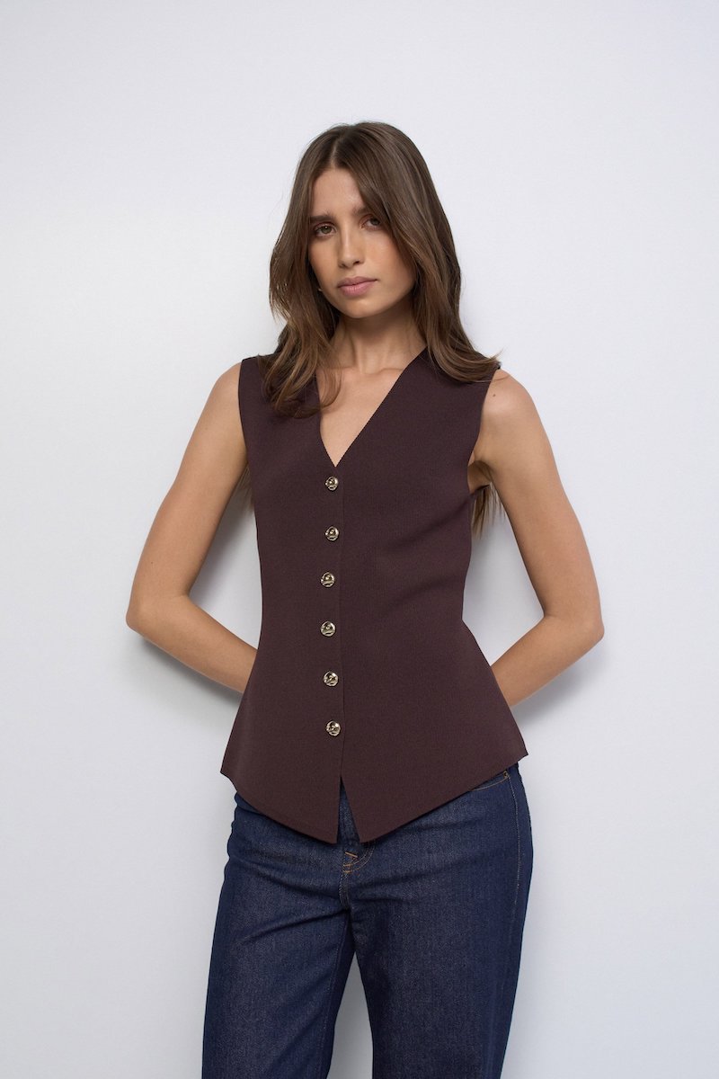 Gilet sans manches en maille marron Salsa