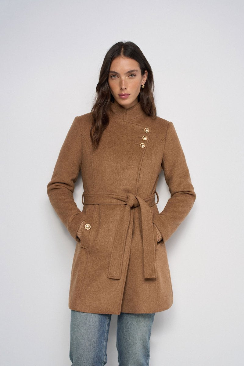 Manteau femme en drap de laine camel signé Salsa Jeans