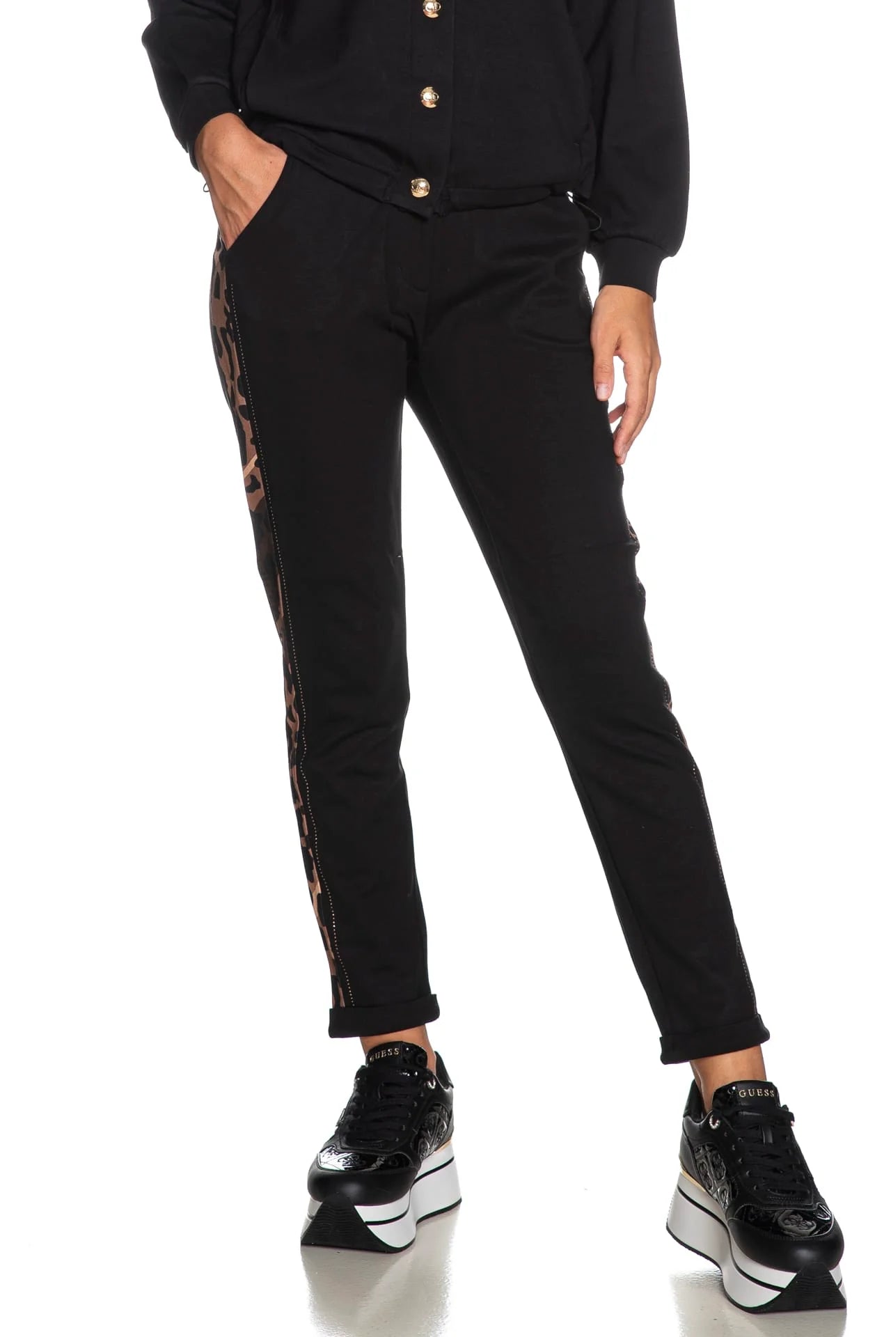 Pantalon slim Liu Jo sport noir et animalier