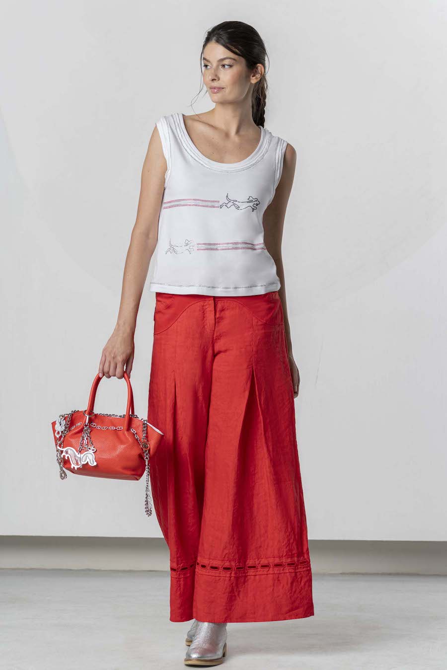 Pantalon large en lin rouge Elisa Cavaletti