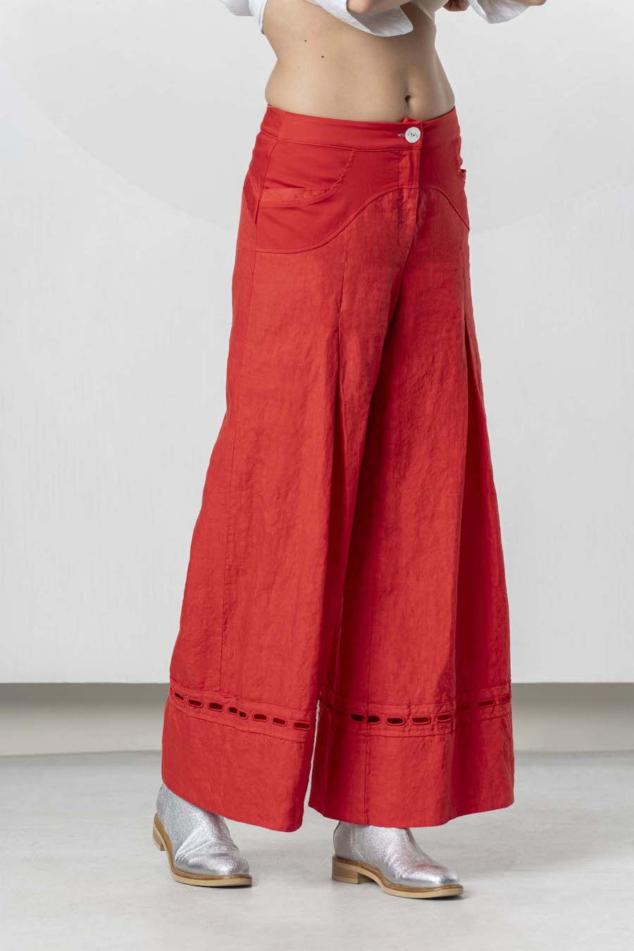 Pantalon large en lin rouge Elisa Cavaletti