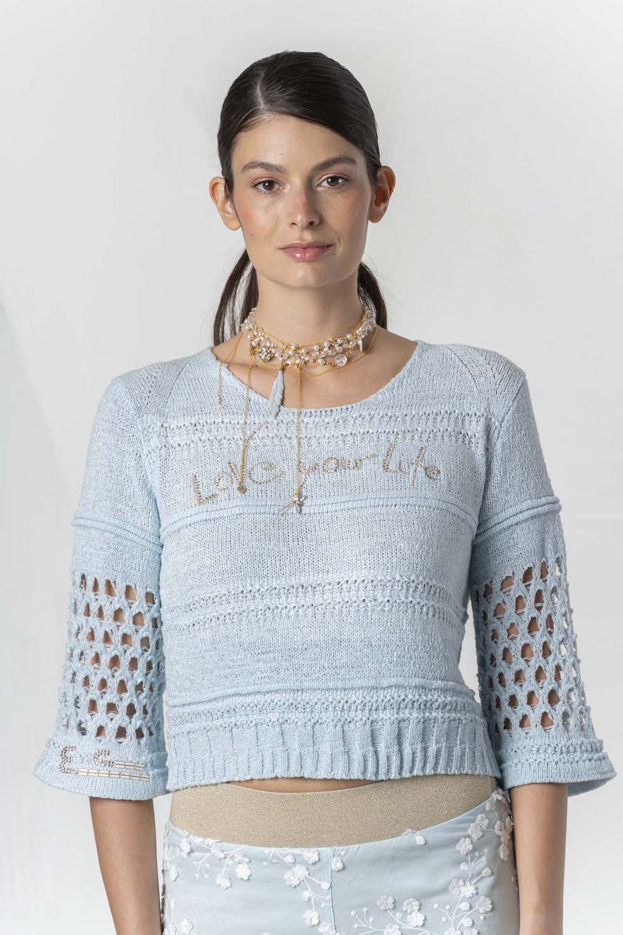 Pull en maille bleu ciel très douce Elisa Cavaletti