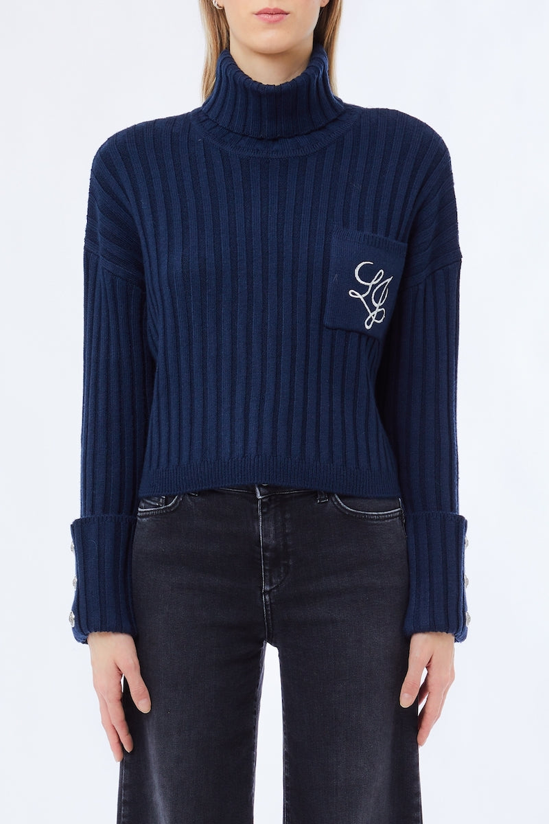 Pull col roulé bleu Liu Jo