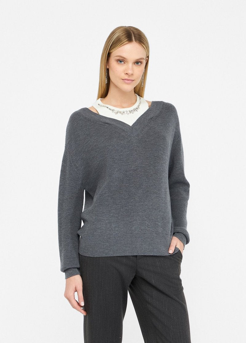 Pull gris avec col à bijoux Liu jo