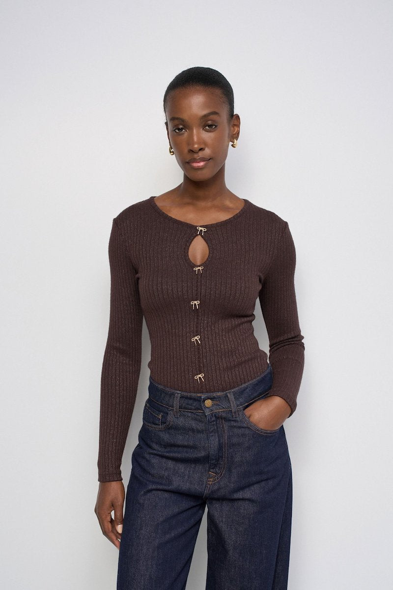 Pull fin en maille côtelée marron Salsa Jeans