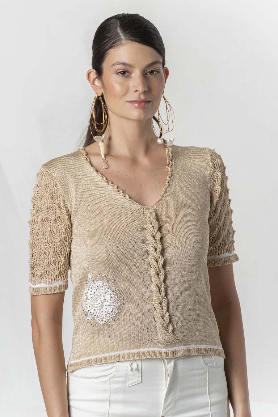Pull en maille doré Elisa Cavaletti
