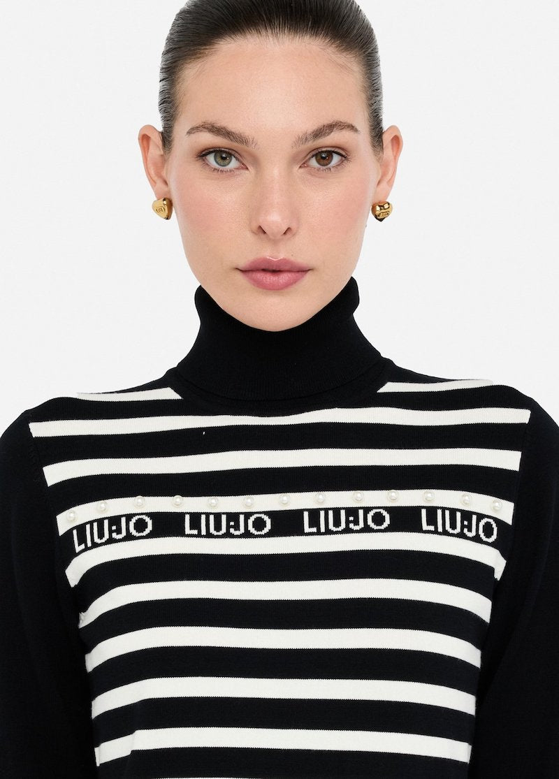 Pull col roulé Liu Jo avec rayires et perles