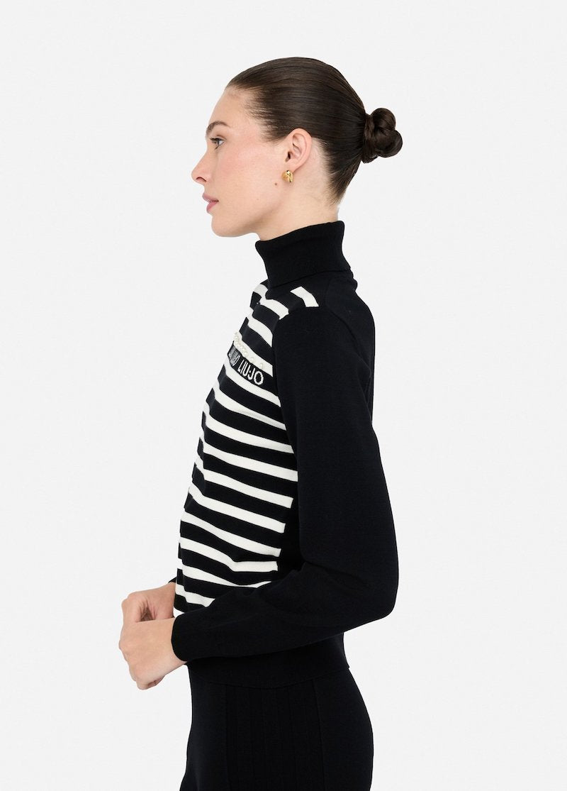 Pull col roulé Liu Jo avec rayires et perles