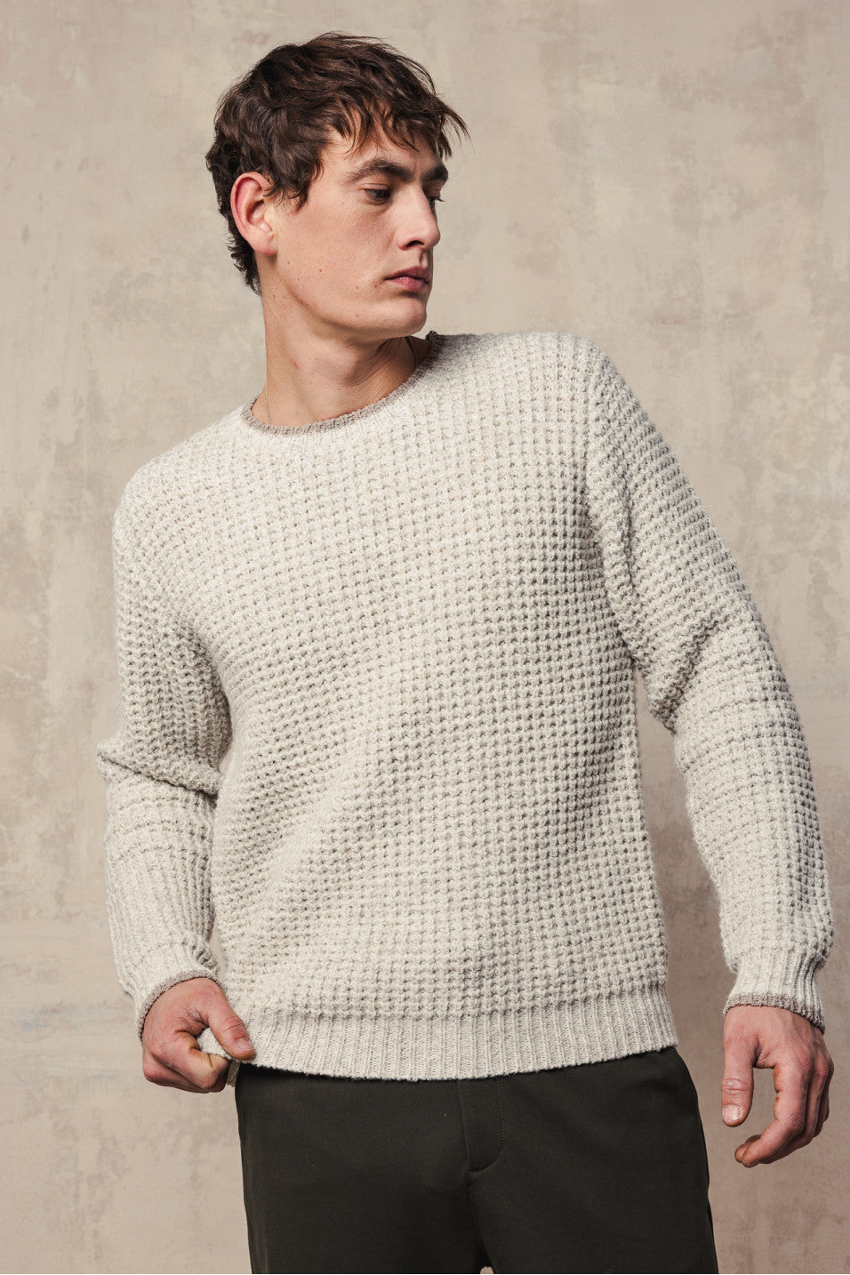 Pull homme en grosse maille blanc cassé Freeman T