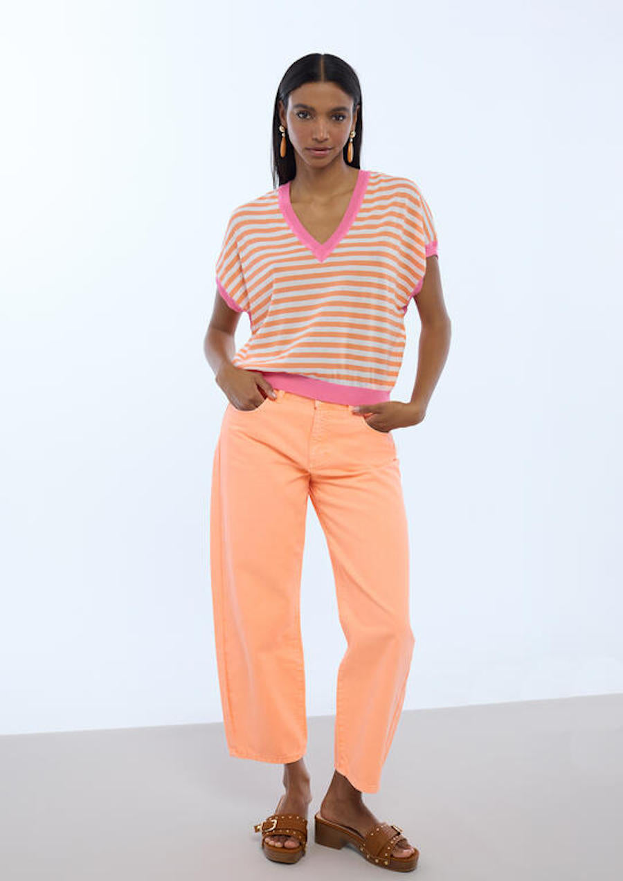 Pull en maille fine rayé rose Lola Casademunt