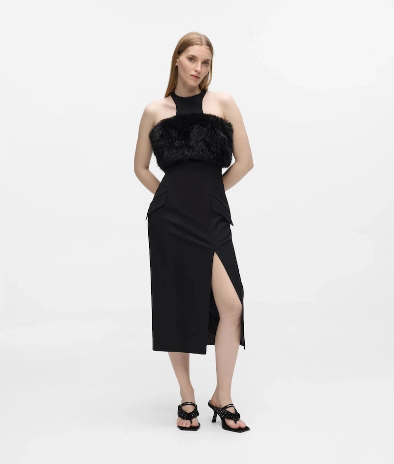 Robe Karl Lagerfeld – dos nageur – bordure en fausse fourrure