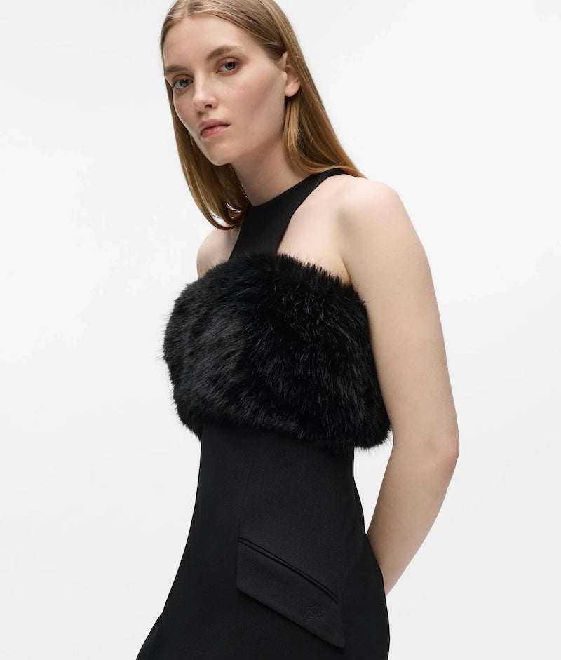 Robe Karl Lagerfeld – dos nageur – bordure en fausse fourrure
