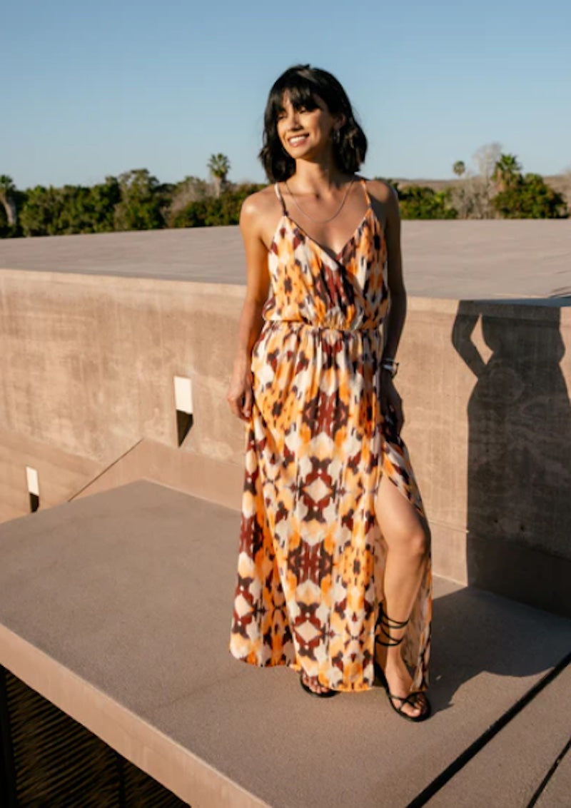 Robe longue orange à bretelles Freeman T