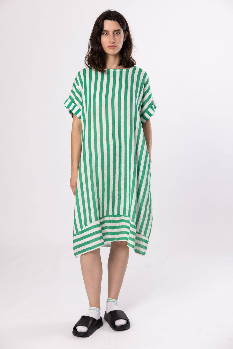 Robe midi rayé blanc et vert Italien OMER