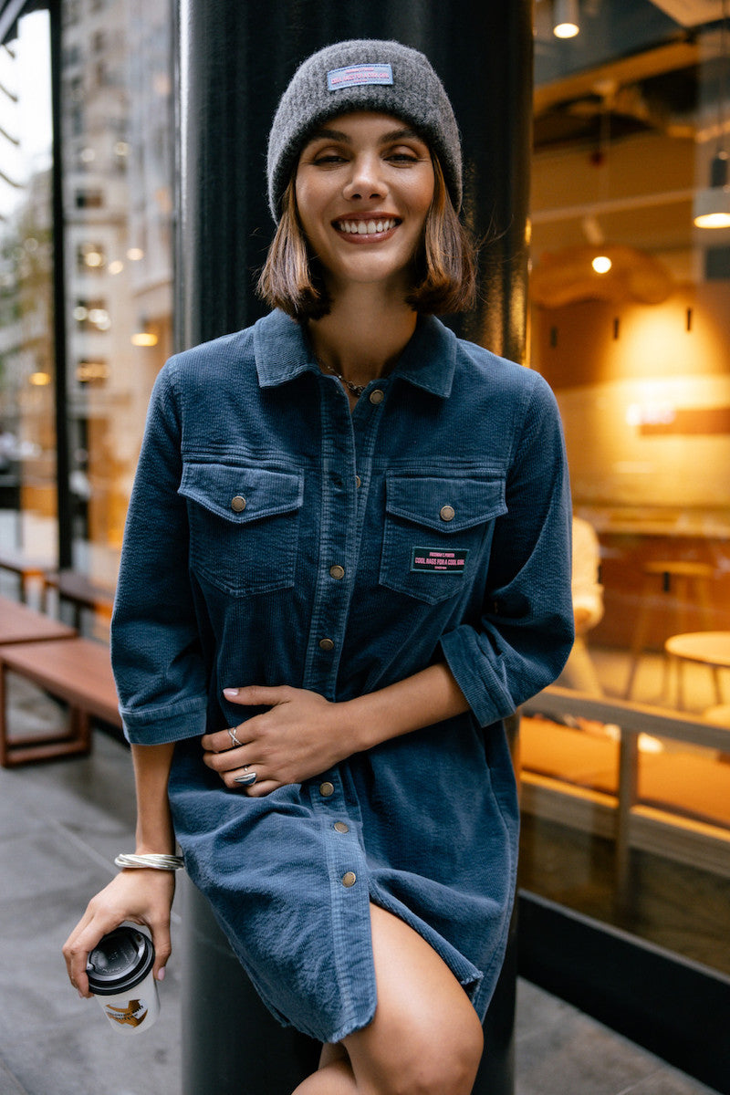 Robe Rolly Velvet bleu en velours côtelé