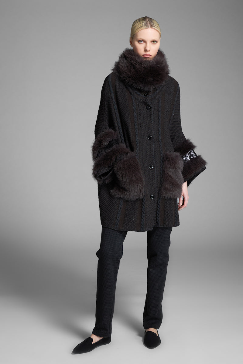 Cape Manteau à col amovible Tricot Chic