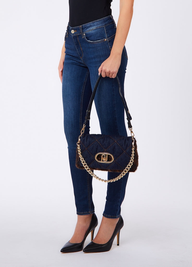 Sac à main a rabats Liu Jo en denim et fourrure éco