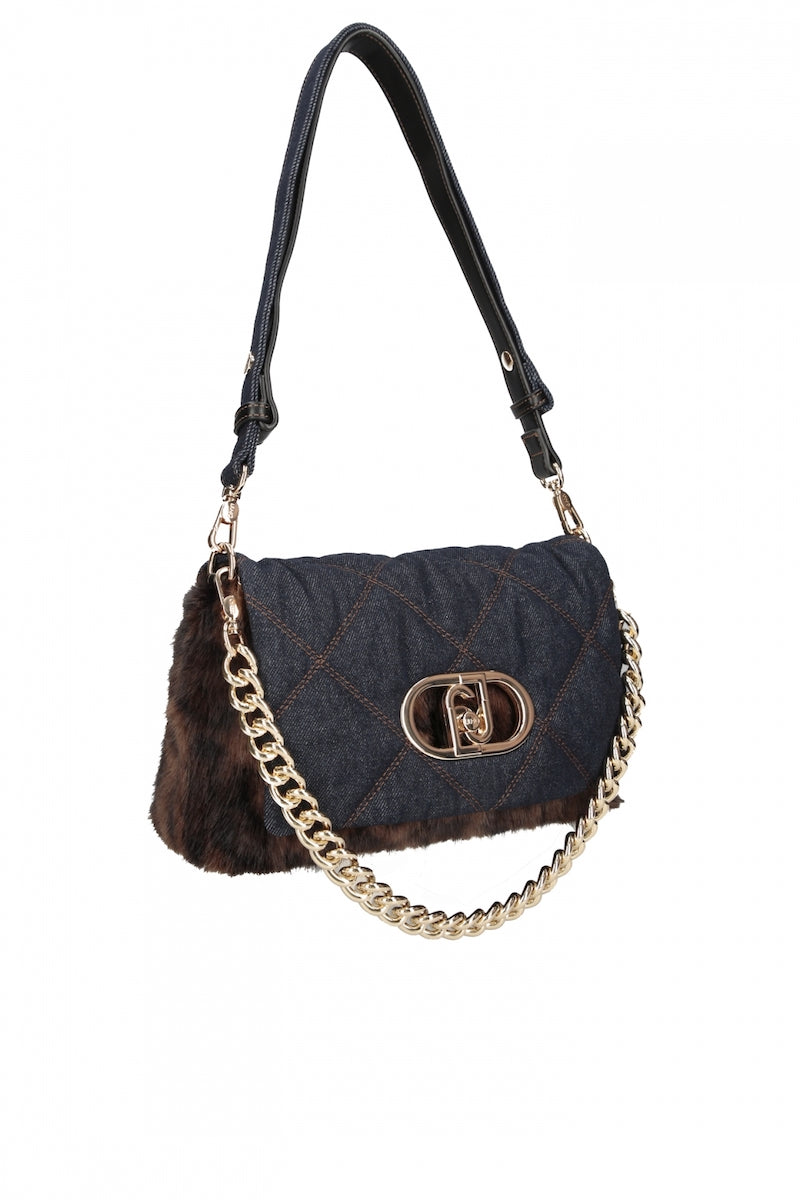 Sac à main a rabats Liu Jo en denim et fourrure éco