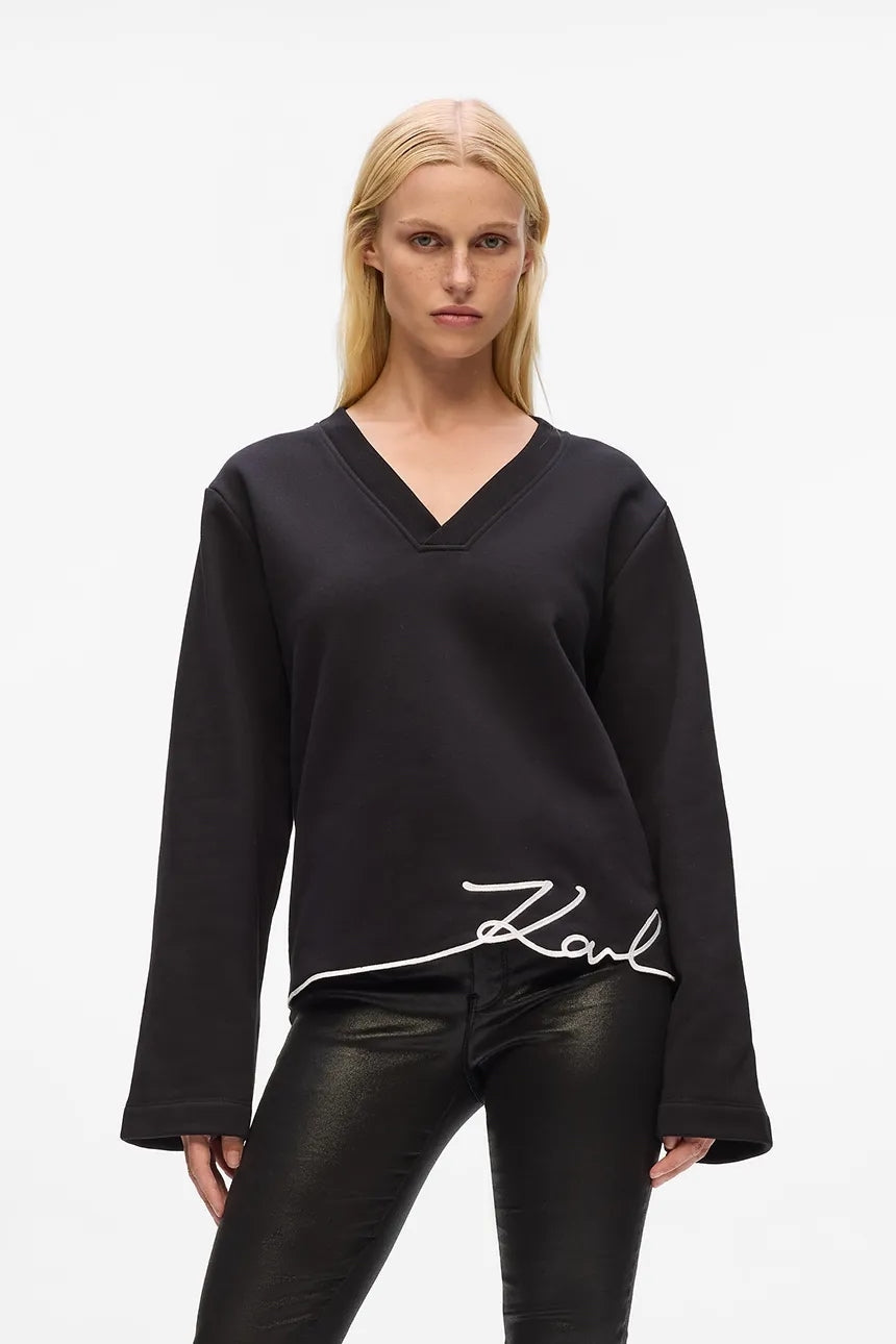 Sweat col V signature Karl Lagerfeld