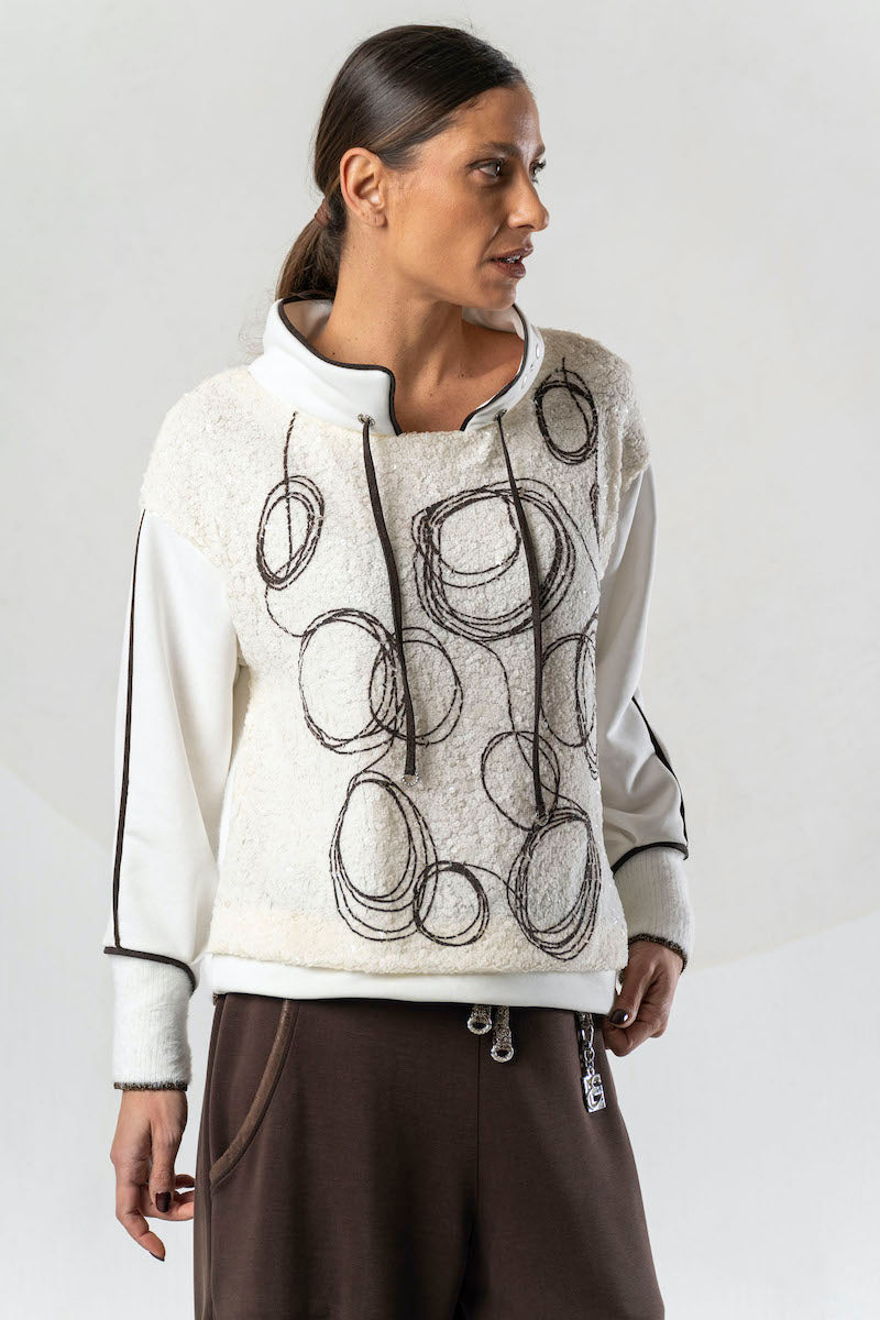 Sweat femme blanc à sequins Elisa Cavaletti