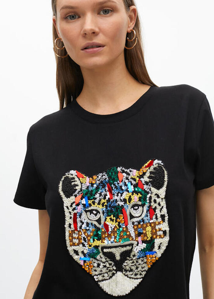 T-Shirt noir avce tête de tigre Maité by Lola