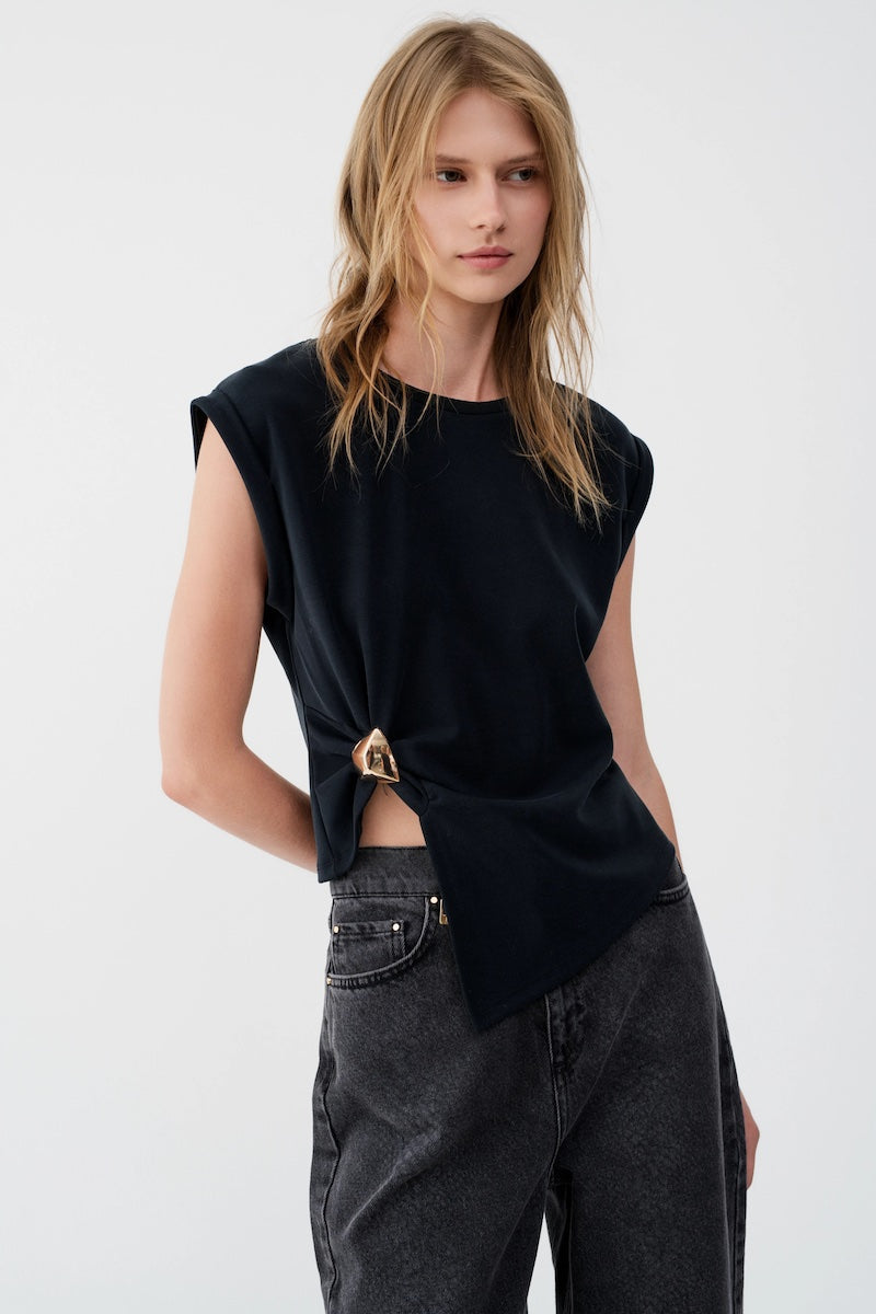 Top débardeur femme avec bijoux doré intégré BSB