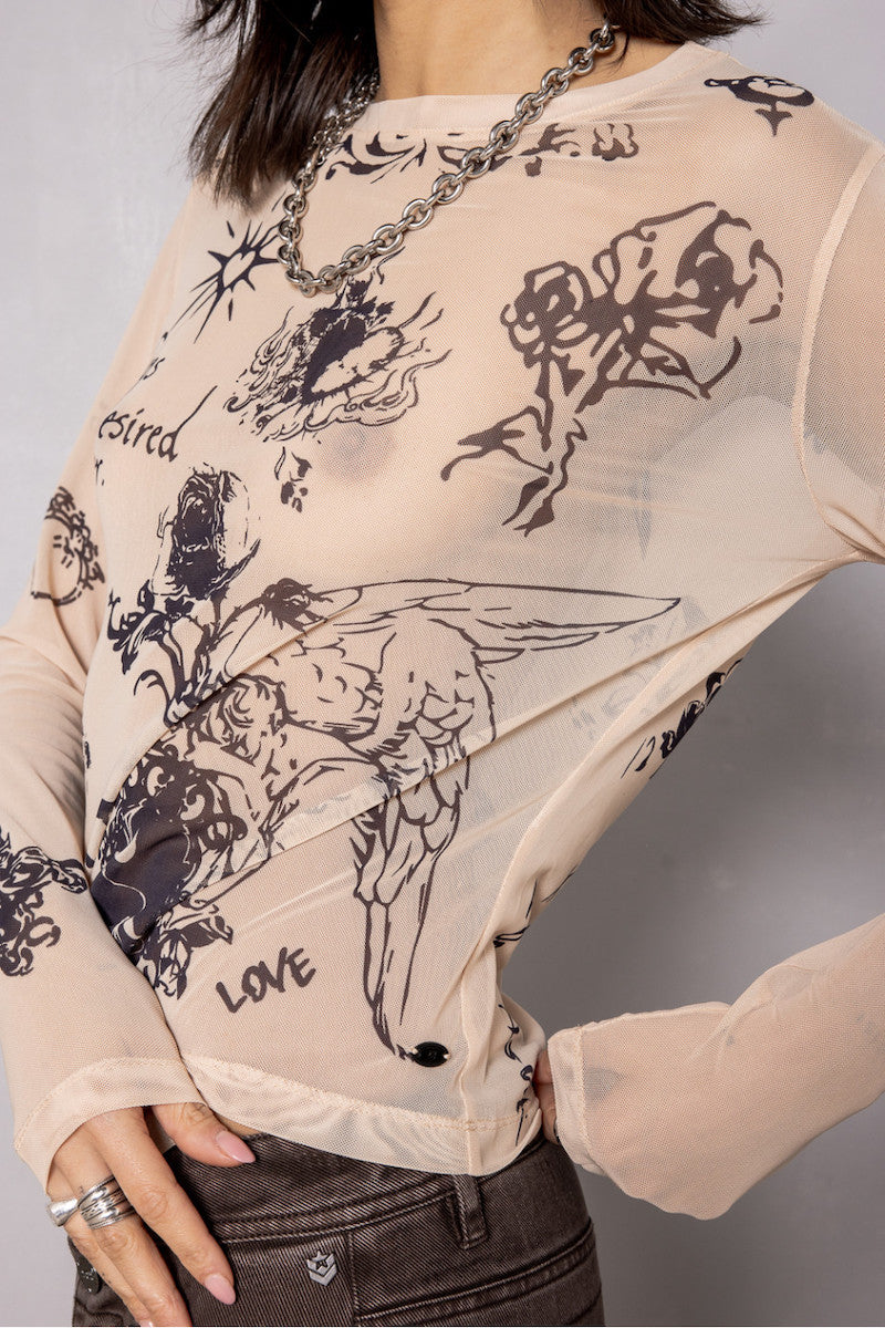 Top en resille imprimée de tatouages Freeman T