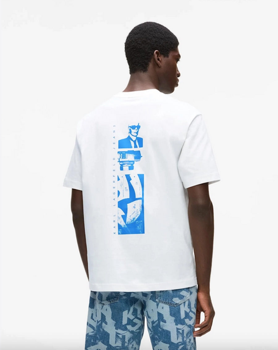 Tshirt homme Karl lagerfeld logo bleu sur base blanche