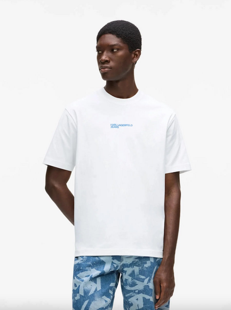 Tshirt homme Karl lagerfeld logo bleu sur base blanche