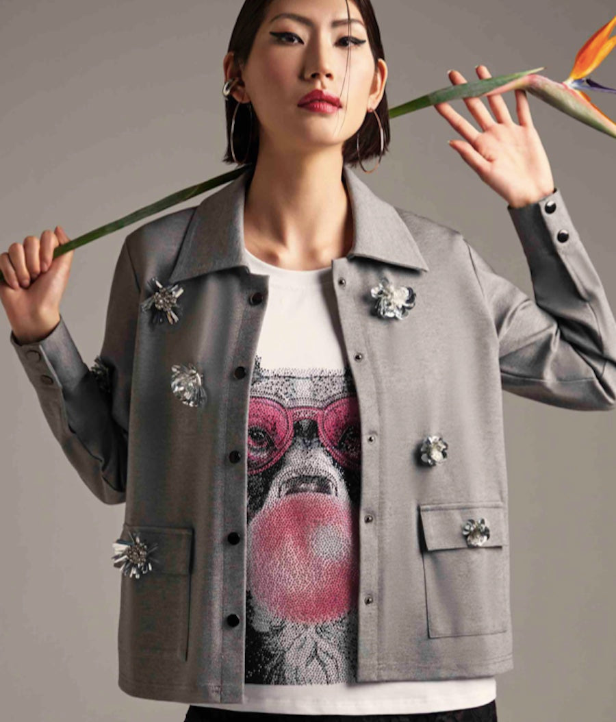 Tshirt blanc chien en strass rose ZOE