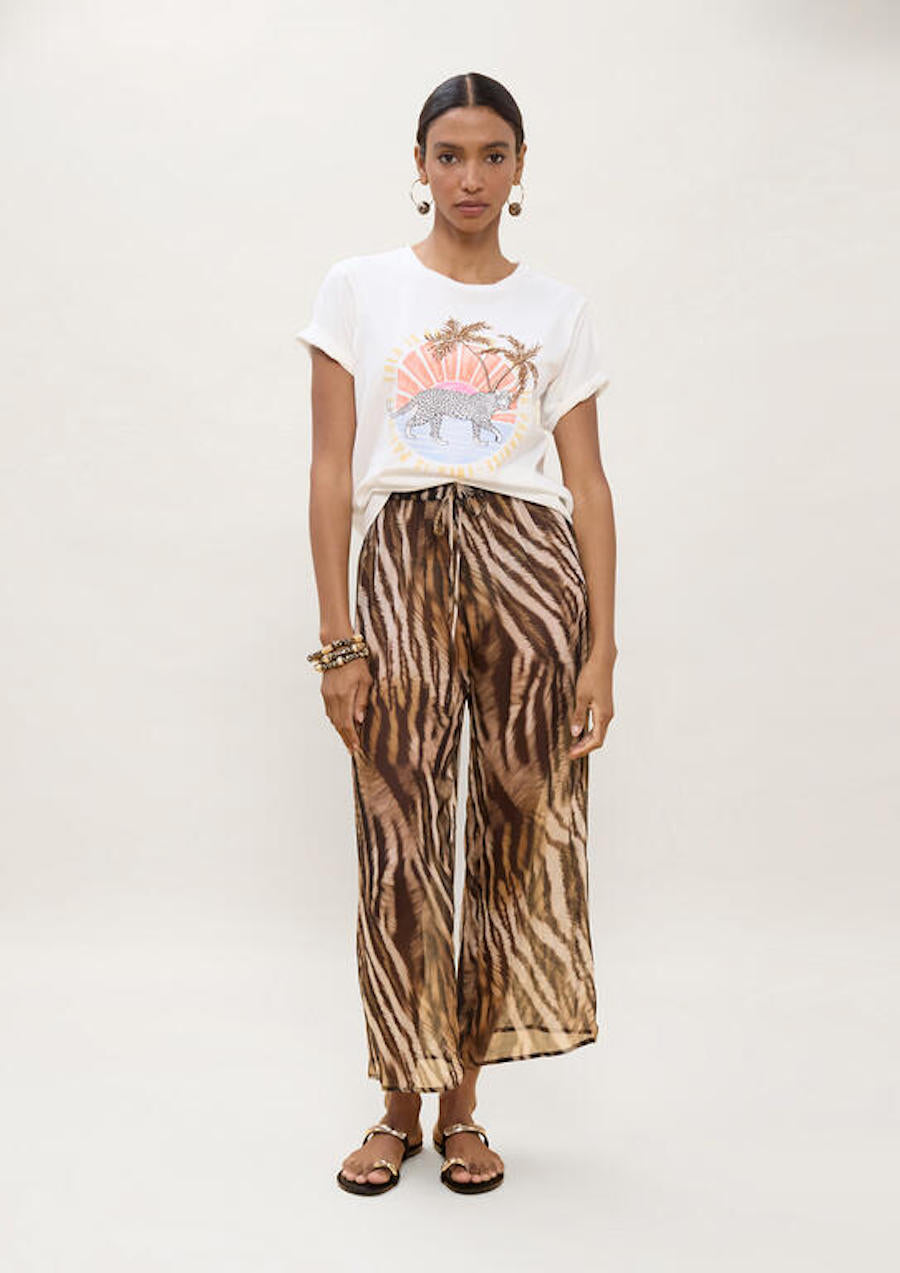 T-shirt femme blanc palmier et tigre Lola Casademunt